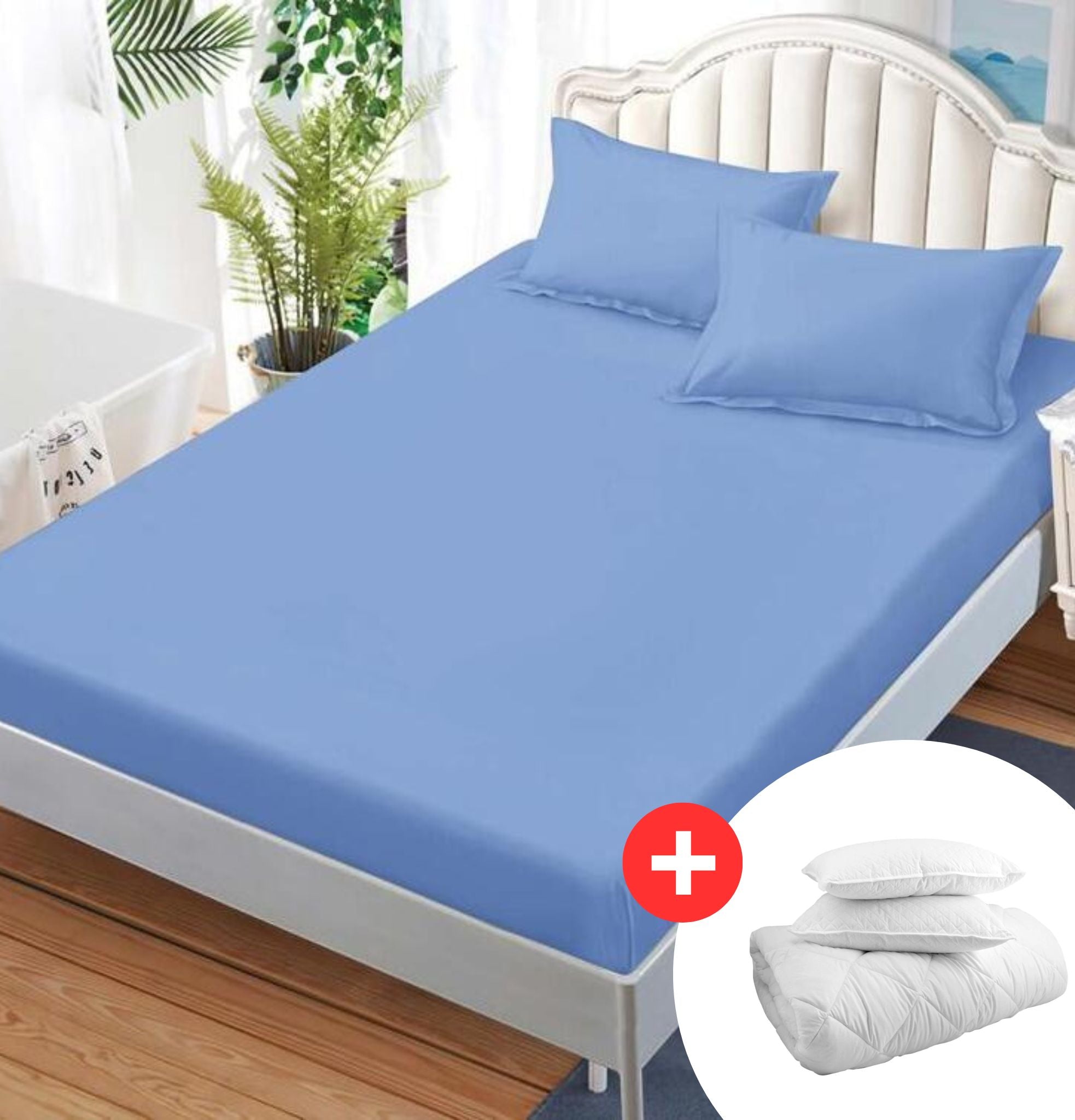 Pachet promo husa de pat finet uni 3 piese + Pilota + 2 Perne | 6538-C