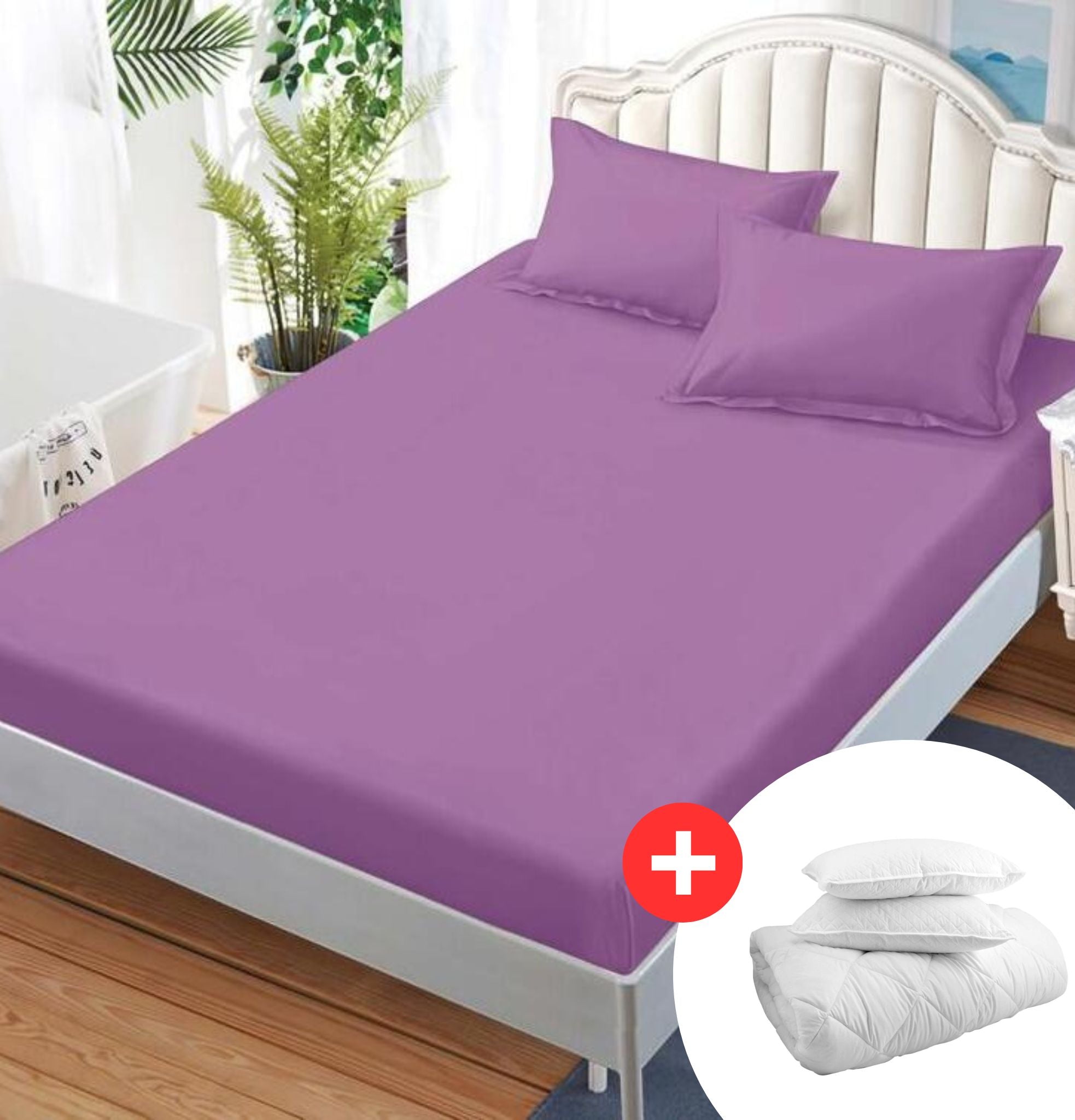 Pachet promo husa de pat finet uni 3 piese + Pilota + 2 Perne | 6542-C