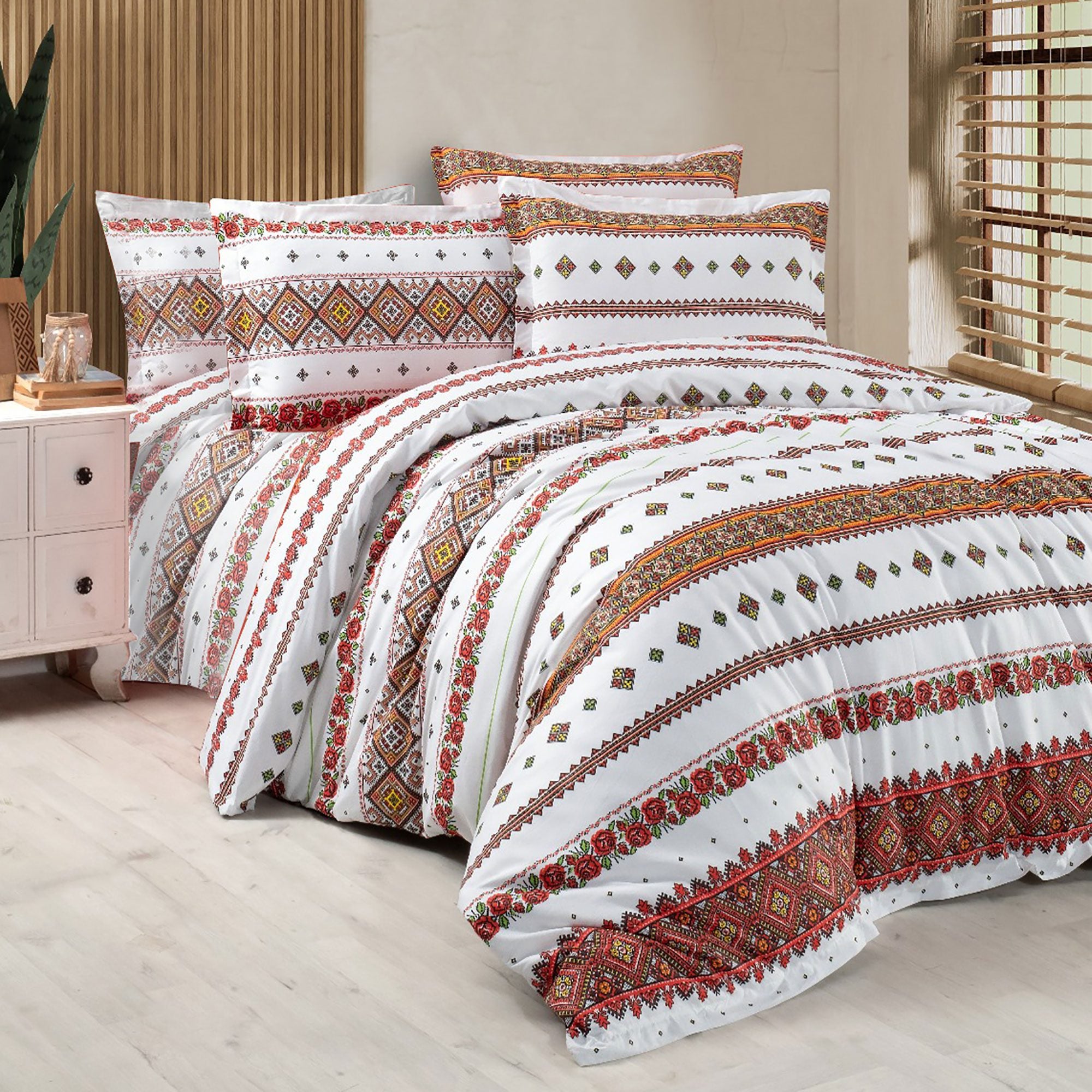 Lenjerie de pat bumbac 100% - model Arhaic - king size - 4 piese | 16034-R