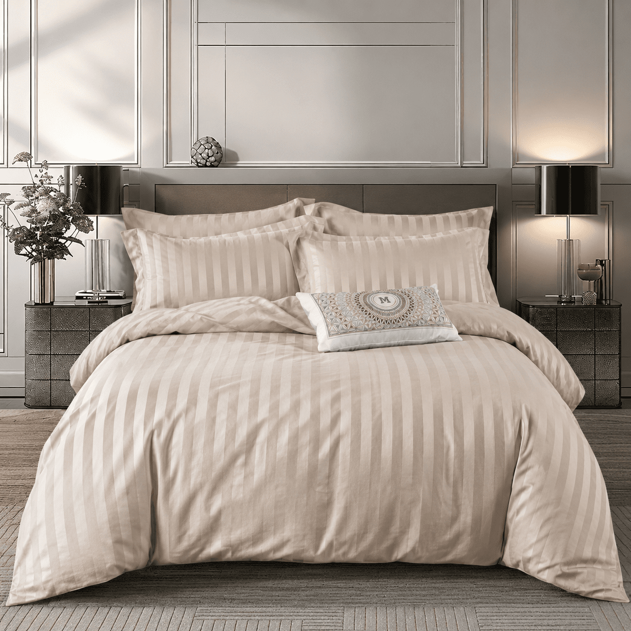 Lenjerie de pat damasc Premium cu elastic - 6 piese | 14895-PR