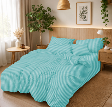 Lenjerie de Pat Damasc Hotelier Turcoaz cu Elastic 6 Piese, 180x200 cm – 18499-SE