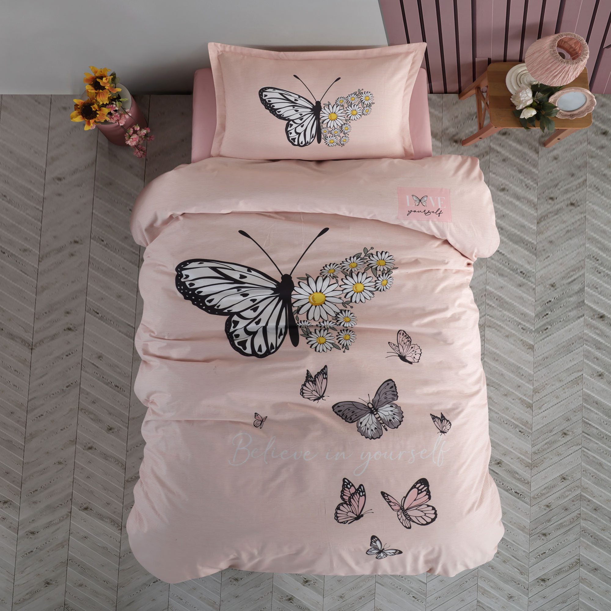 Lenjerie de pat Ranforce 100% bumbac - Daisy Love v2 - 1 persoana - 3 piese | 16966-R