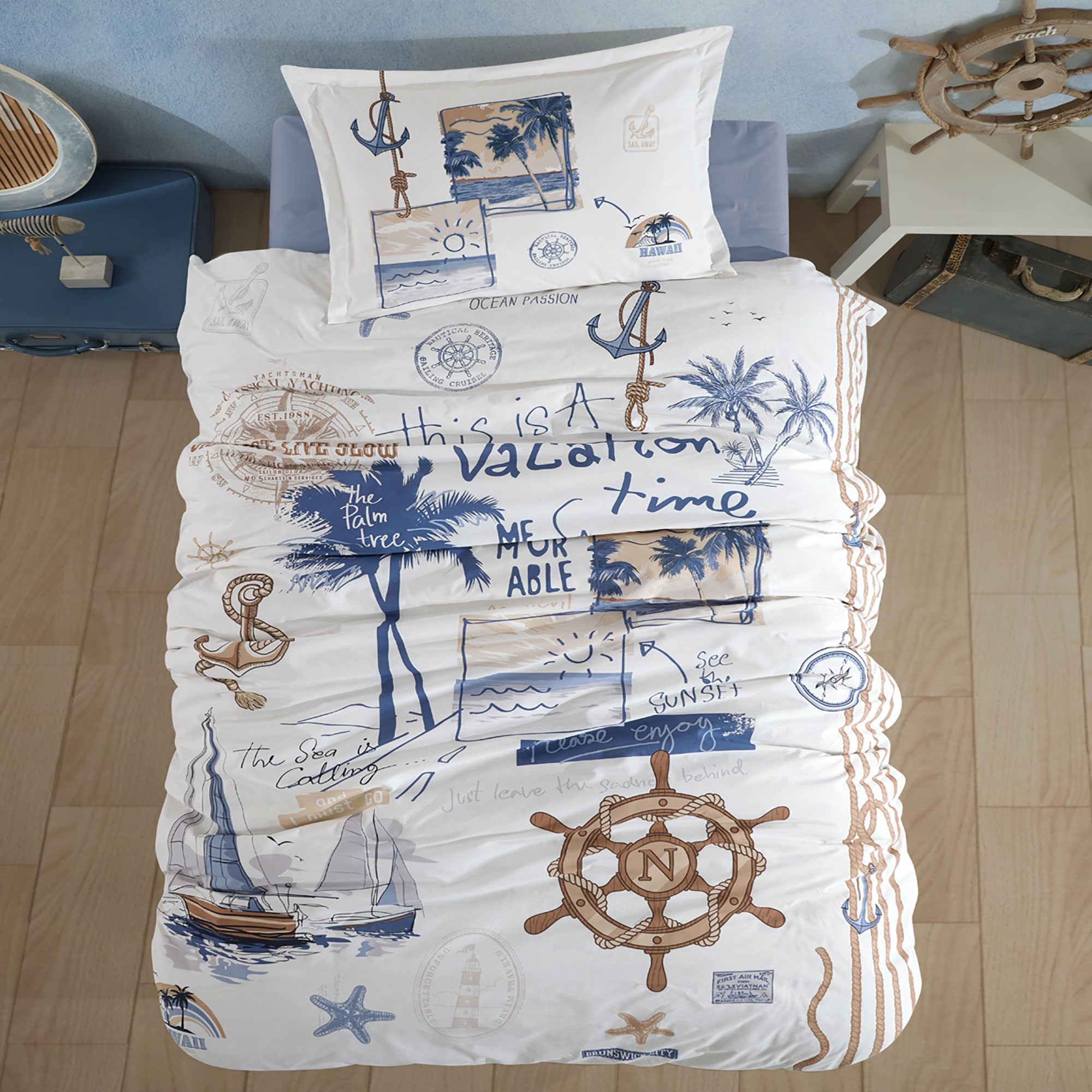 Lenjerie de pat Ranforce 100% bumbac - Hawaii - 1 persoana - 3 piese | 16965-R
