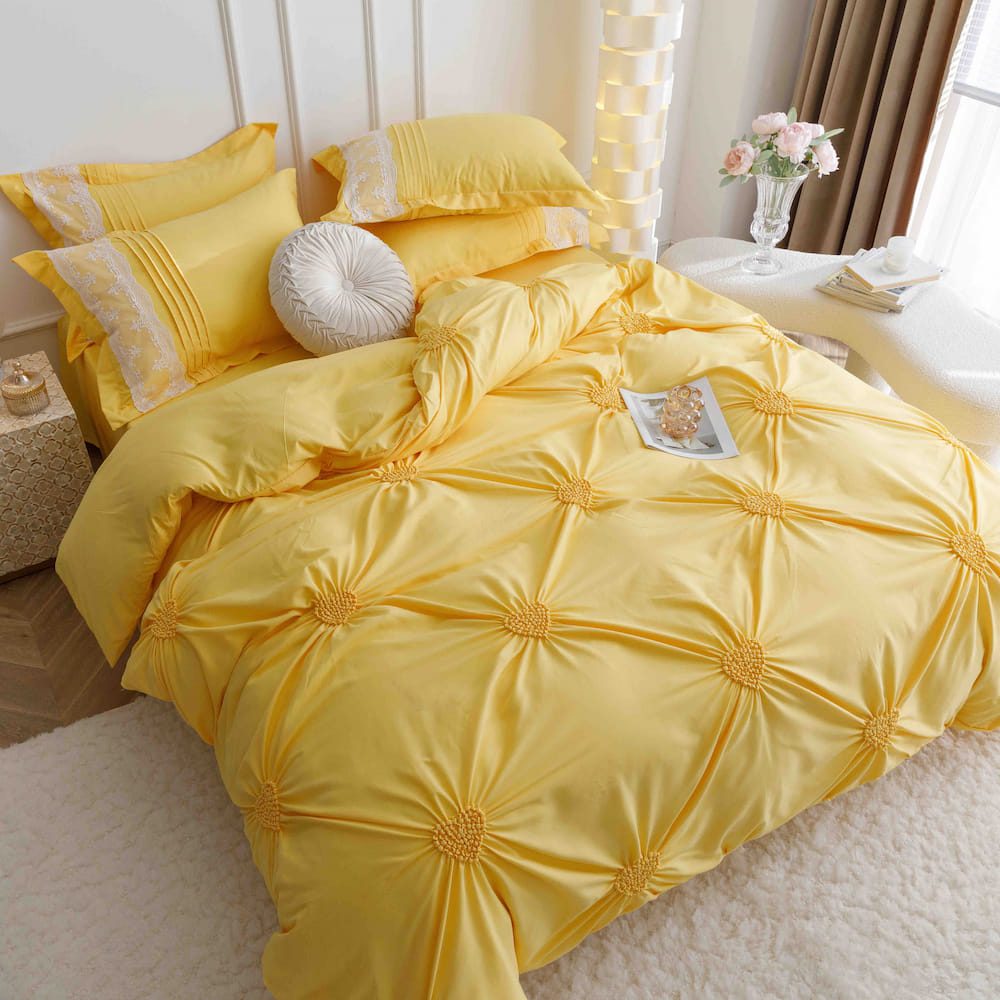 Lenjerie de pat finet cu inimi brodate - 6 piese | 5706-J