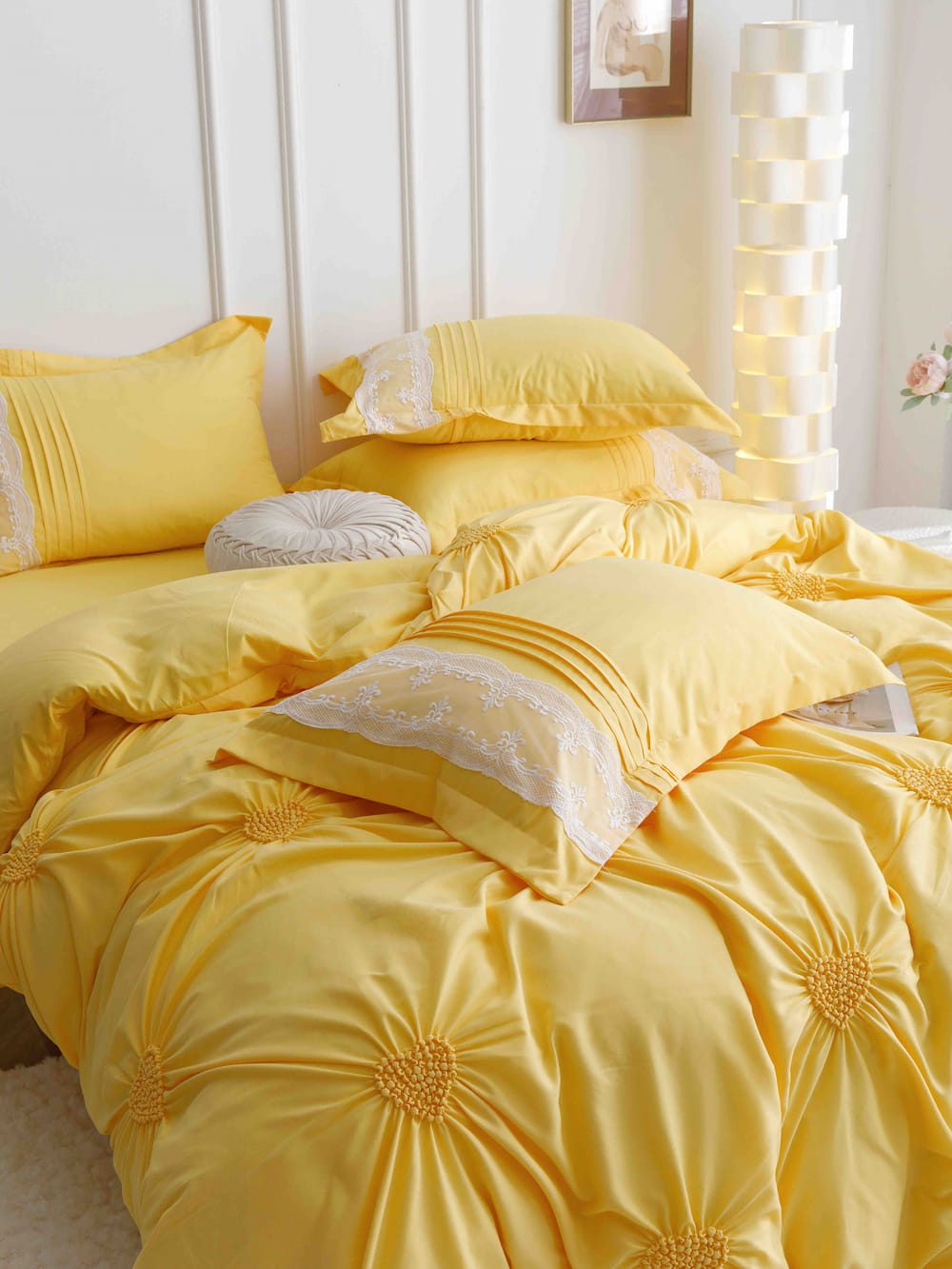 Lenjerie de pat finet cu inimi brodate - 6 piese | 5706-J