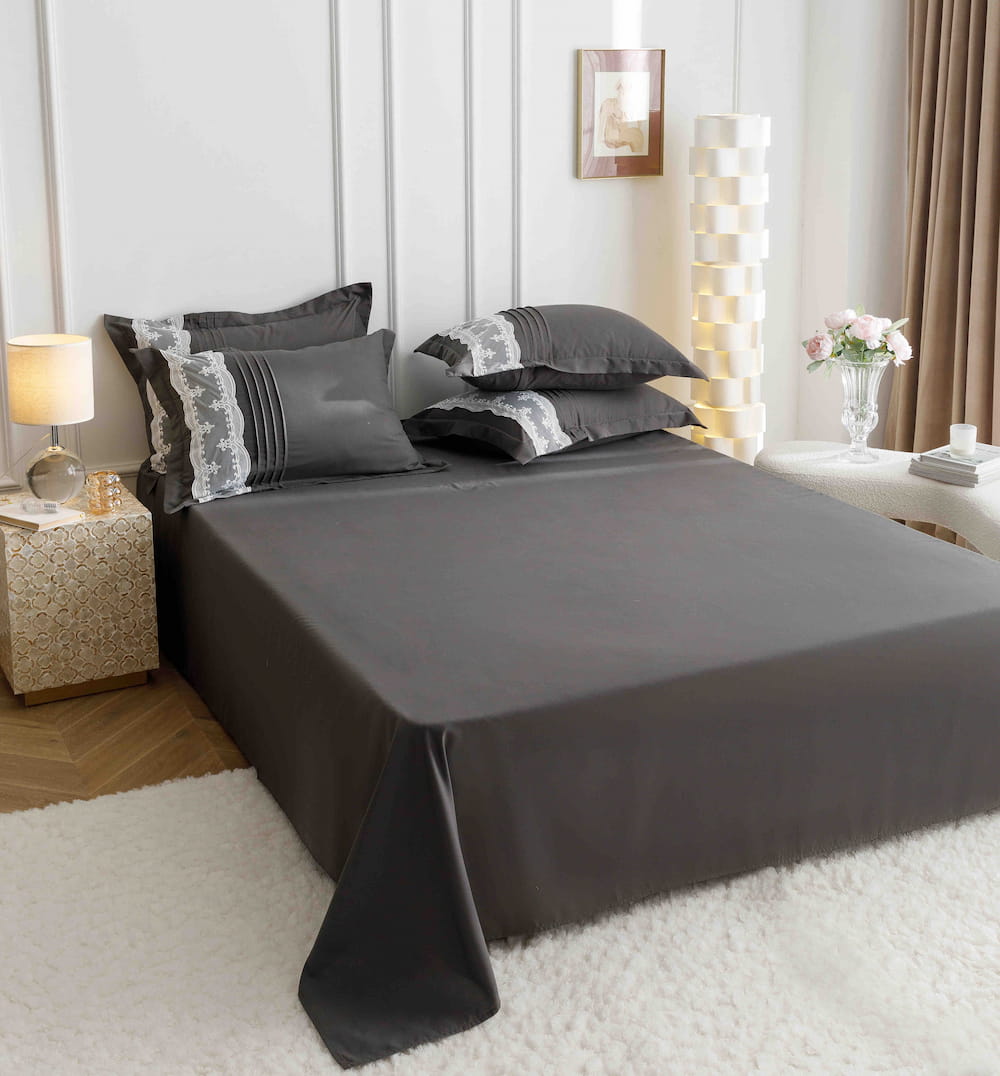 Lenjerie de pat finet cu inimi brodate - 6 piese | 5707-J