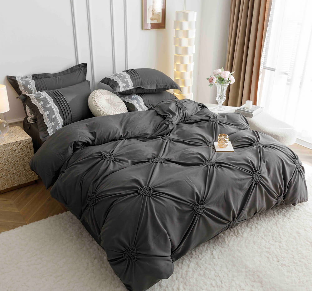 Lenjerie de pat finet cu inimi brodate - 6 piese | 5707-J