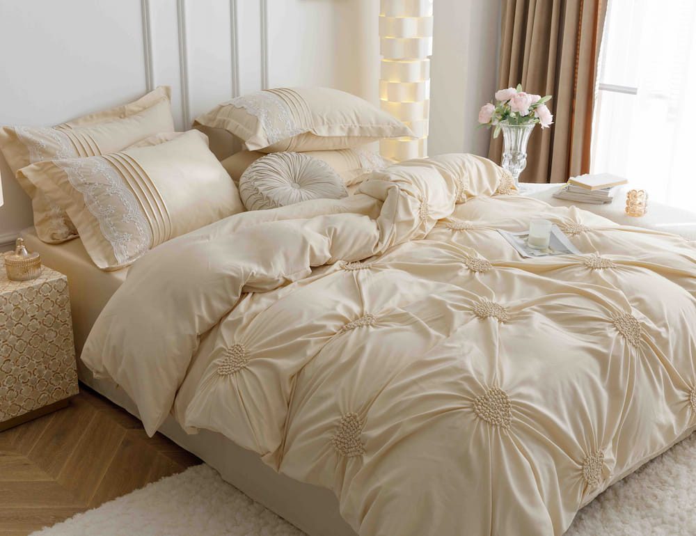 Lenjerie de pat finet cu inimi brodate - 6 piese | 5709-J