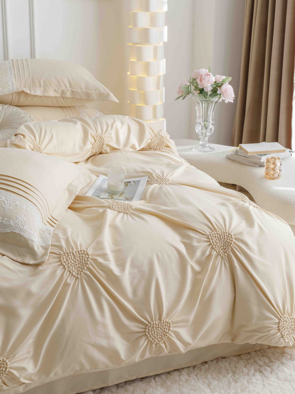 Lenjerie de pat finet cu inimi brodate - 6 piese | 5709-J