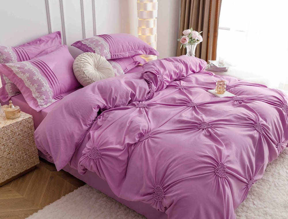 Lenjerie de pat finet cu inimi brodate - 6 piese | 5716-J