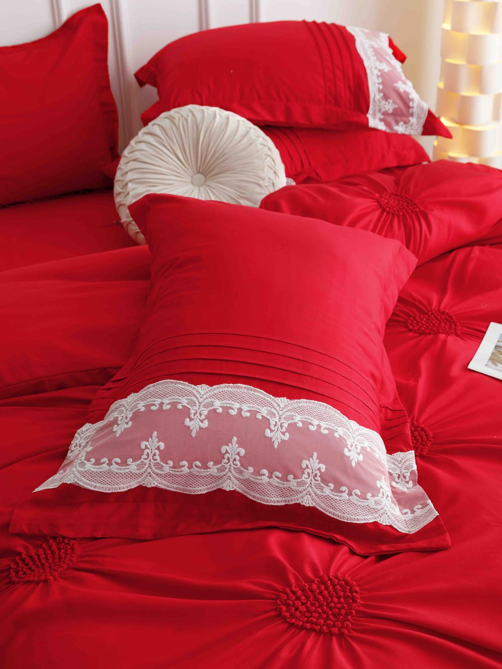 Lenjerie de pat finet cu inimi brodate - 6 piese | 5718-J