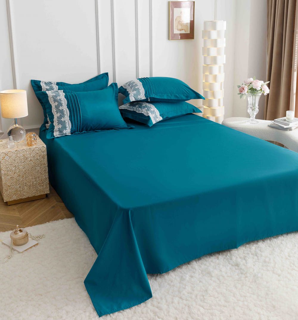 Lenjerie de pat finet cu inimi brodate - 6 piese | 5704-J