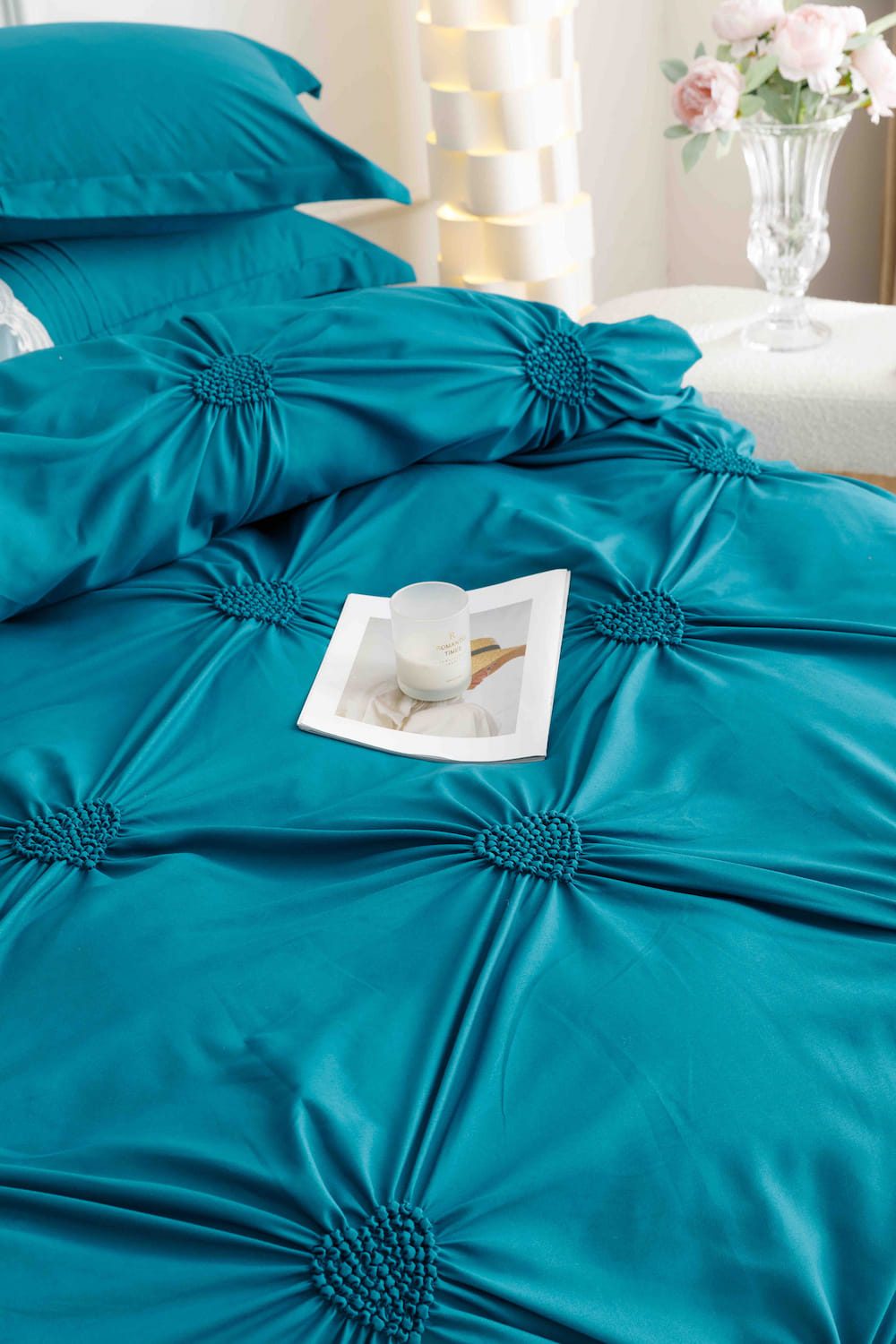 Lenjerie de pat finet cu inimi brodate - 6 piese | 5704-J