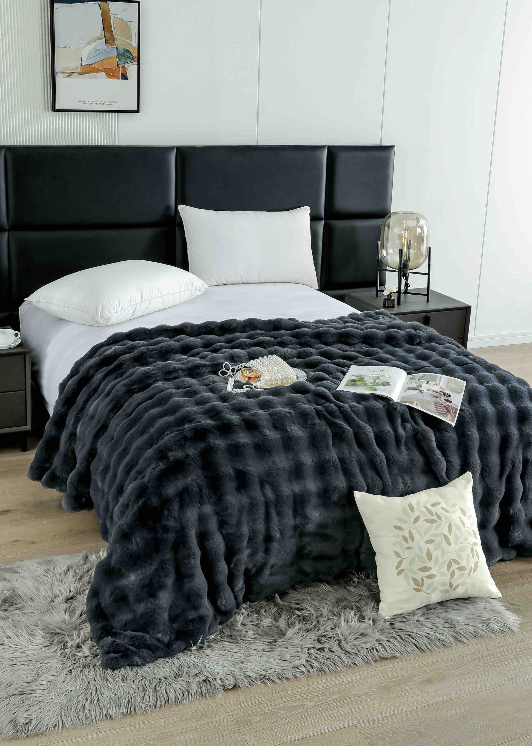 Patura extra pufoasa din blana artificiala de iepure cu fermoar - Premium | 13831-J