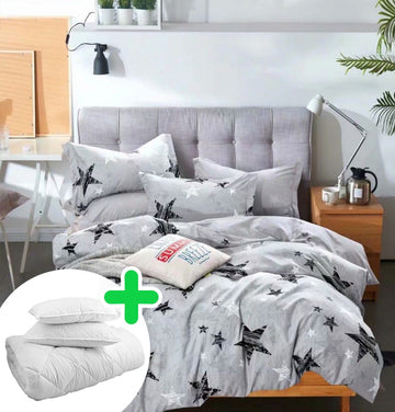 Pachet promo lenjerie de pat bumbac finet 6 piese + Pilota + 2 Perne | 3816-J