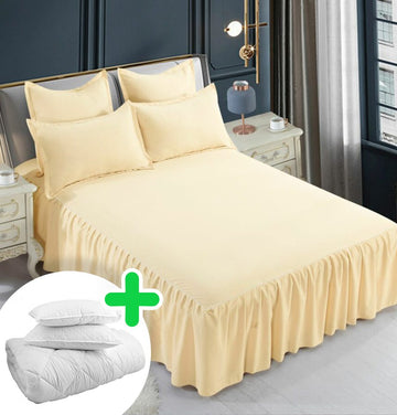 Pachet promo lenjerie de pat bumbac finet gros 6 piese + Pilota + 2 Perne | 4975-J