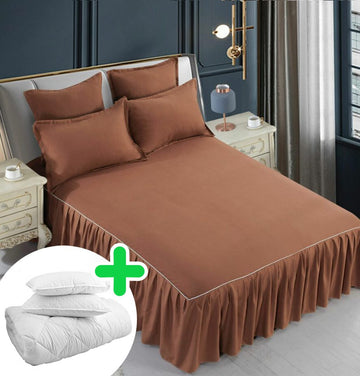 Pachet promo lenjerie de pat bumbac finet gros 6 piese + Pilota + 2 Perne | 4965-J