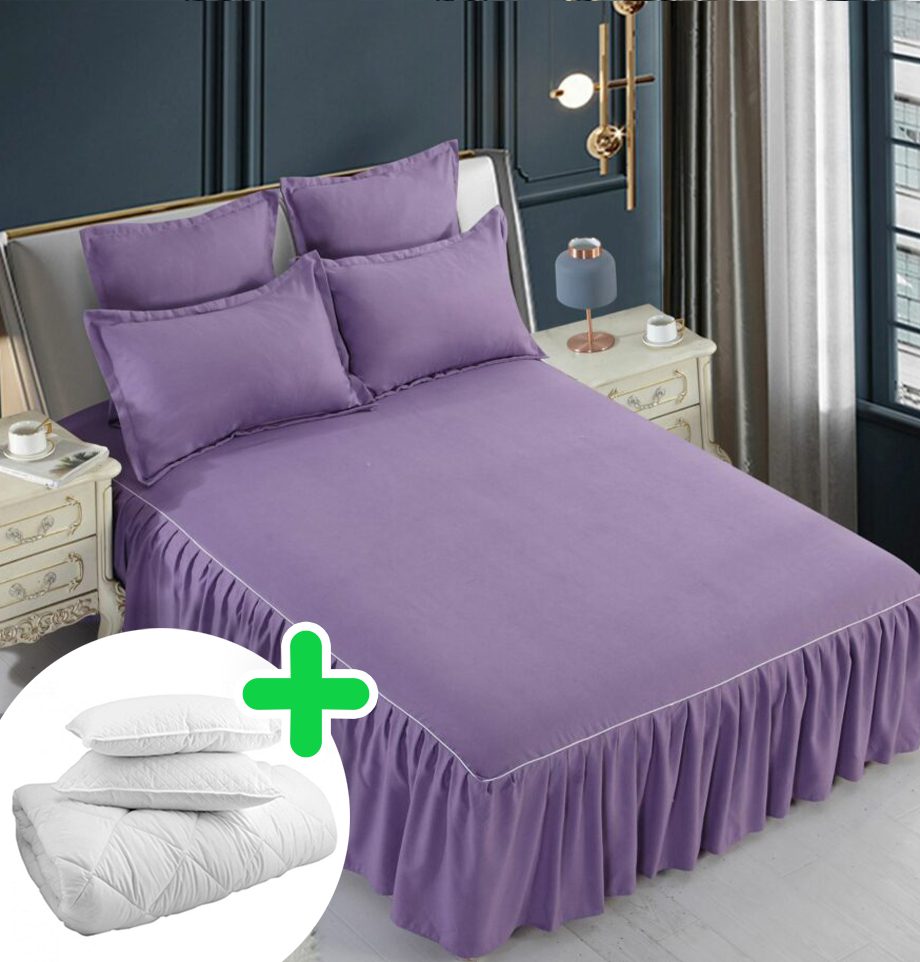 Pachet promo lenjerie de pat bumbac finet gros 6 piese + Pilota + 2 Perne | 4964-J