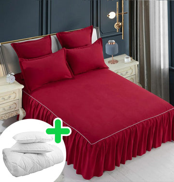 Pachet promo lenjerie de pat bumbac finet gros 6 piese + Pilota + 2 Perne | 4963-J