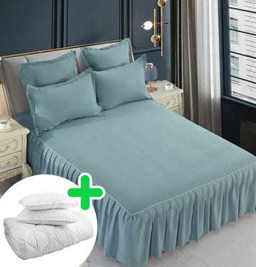 Pachet promo lenjerie de pat bumbac finet gros 6 piese + Pilota + 2 Perne | 4962-J