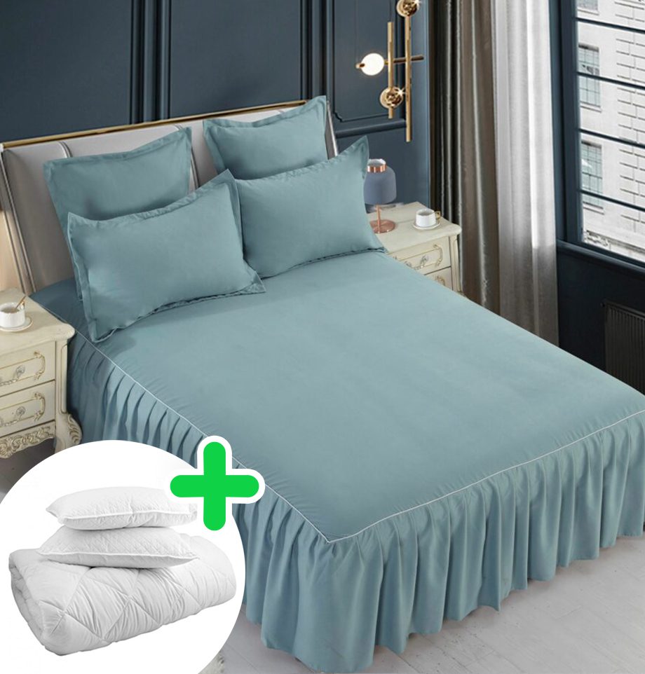 Pachet promo lenjerie de pat bumbac finet gros 6 piese + Pilota + 2 Perne | 4962-J