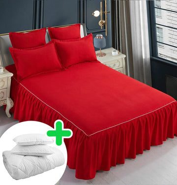 Pachet promo lenjerie de pat bumbac finet gros 6 piese + Pilota + 2 Perne | 4974-J