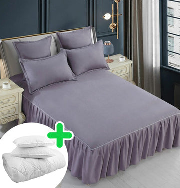 Pachet promo lenjerie de pat bumbac finet gros 6 piese + Pilota + 2 Perne | 4972-J