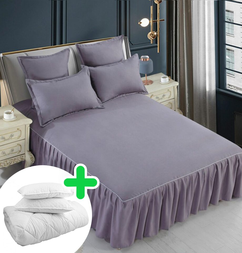 Pachet promo lenjerie de pat bumbac finet gros 6 piese + Pilota + 2 Perne | 4972-J