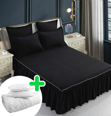 Pachet promo lenjerie de pat bumbac finet gros 6 piese + Pilota + 2 Perne | 4971-J