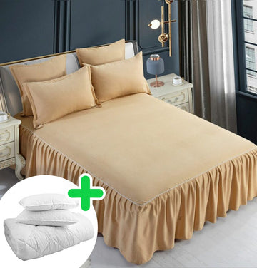 Pachet promo lenjerie de pat bumbac finet gros 6 piese + Pilota + 2 Perne | 4970-J
