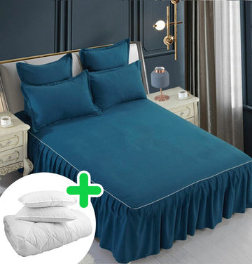 Pachet promo lenjerie de pat bumbac finet gros 6 piese + Pilota + 2 Perne | 4969-J