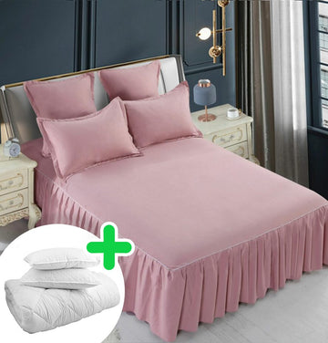 Pachet promo lenjerie de pat bumbac finet gros 6 piese + Pilota + 2 Perne | 4968-J