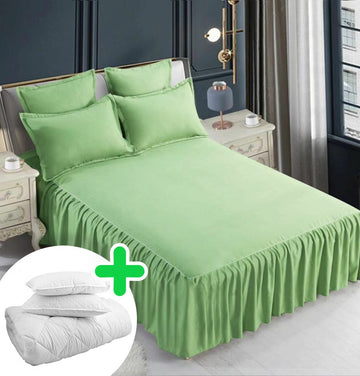 Pachet promo lenjerie de pat bumbac finet gros 6 piese + Pilota + 2 Perne | 4967-J