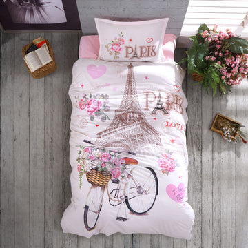 Lenjerie de pat Ranforce 100% bumbac - Paris Love - 1 persoana - 3 piese | 16963-R