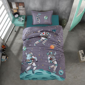 Lenjerie de pat Ranforce 100% bumbac - Space - 1 persoana - 3 piese | 16961-R