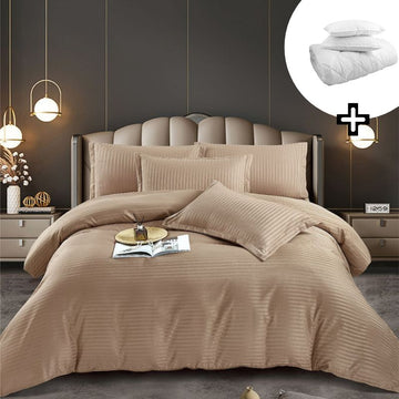 Pachet promo lenjerie de pat bumbac damasc premium cu elastic 6 piese + Pilota + 2 Perne | 8160-J