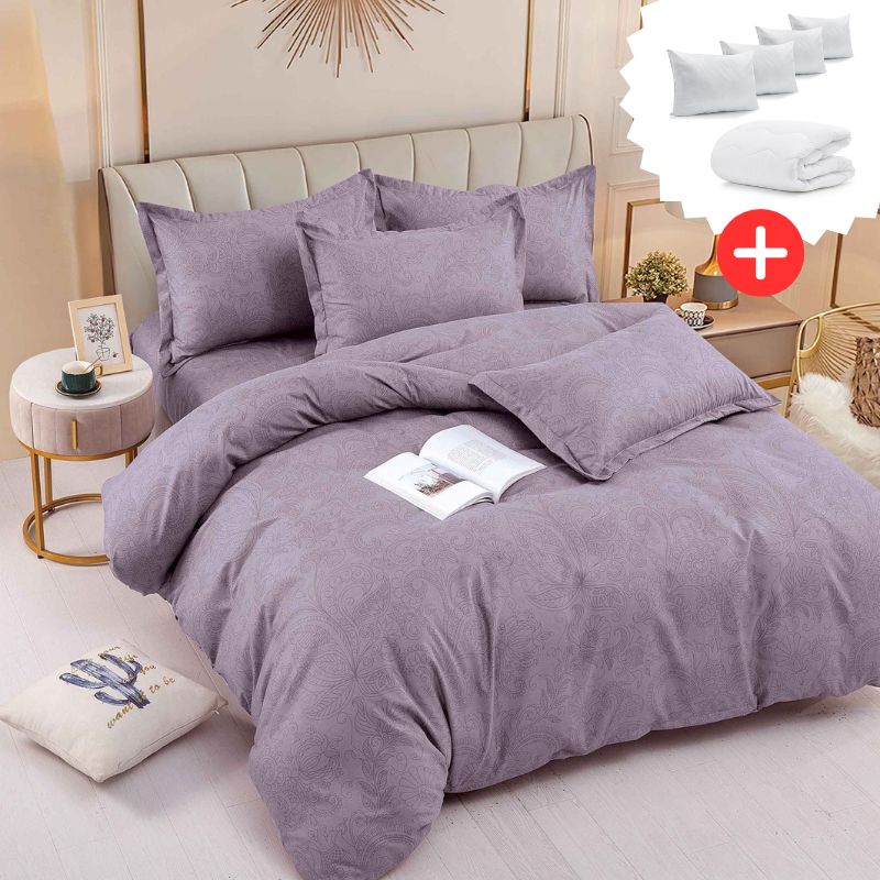 Pachet promo lenjerie de pat bumbac finet 6 piese + Pilota + 4 Perne | 9171-J