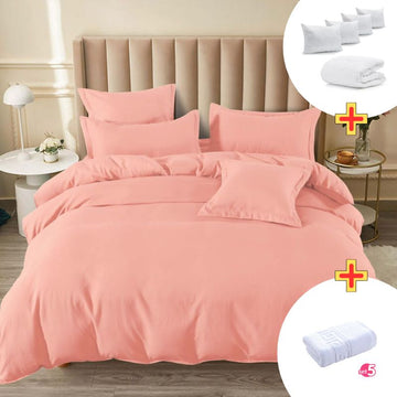 Pachet Promo Lenjerie de pat finet cu elastic + Set 5 prosoape 100% Bumbac + Pilota + 4 Perne | 7896