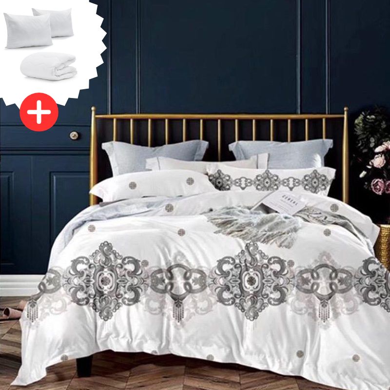 Pachet promo lenjerie de pat bumbac finet 6 piese + Pilota + 2 Perne | 8454-CH