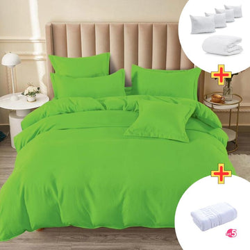 Pachet Promo Lenjerie de pat finet cu elastic + Set 5 prosoape 100% Bumbac + Pilota + 4 Perne | 7895