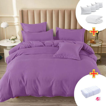 Pachet Promo Lenjerie de pat finet cu elastic + Set 5 prosoape 100% Bumbac + Pilota + 4 Perne | 7894