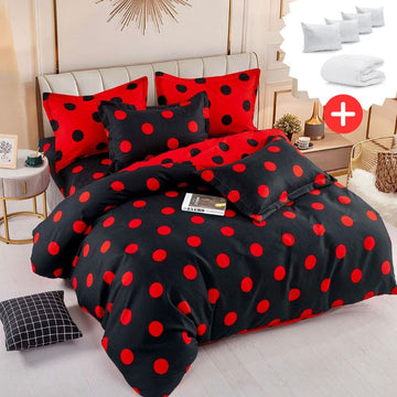 Pachet promo lenjerie de pat bumbac finet 6 piese + Pilota + 4 Perne | 9174-J