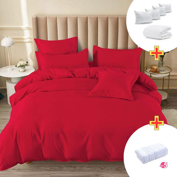 Pachet Promo Lenjerie de pat finet cu elastic + Set 5 prosoape 100% Bumbac + Pilota + 4 Perne | 7889