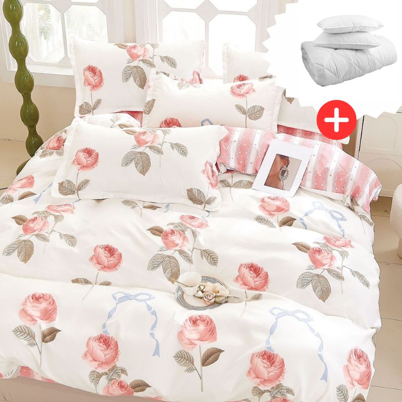 Pachet promo lenjerie de pat bumbac finet 6 piese + Pilota + 2 Perne | 14614-C