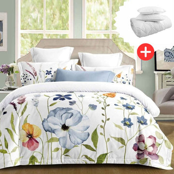 Pachet promo lenjerie de pat 100% bumbac - cu elastic - 4 piese + Pilota + 2 Perne | 18259-PR