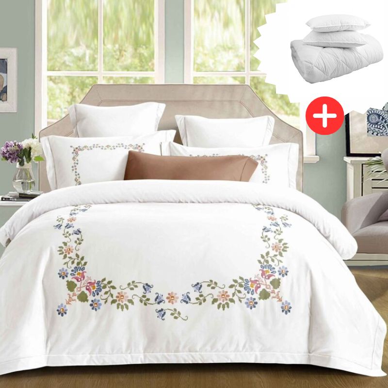 Pachet promo lenjerie de pat 100% bumbac - cu elastic - 4 piese + Pilota + 2 Perne | 18261-PR