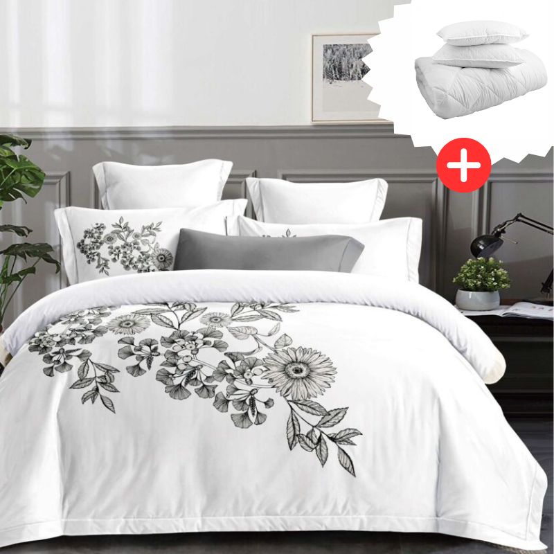 Pachet promo lenjerie de pat 100% bumbac - cu elastic - 4 piese + Pilota + 2 Perne | 18262-PR