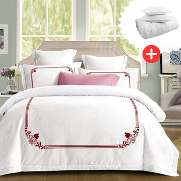 Pachet promo lenjerie de pat 100% bumbac - cu elastic - 4 piese + Pilota + 2 Perne | 18263-PR