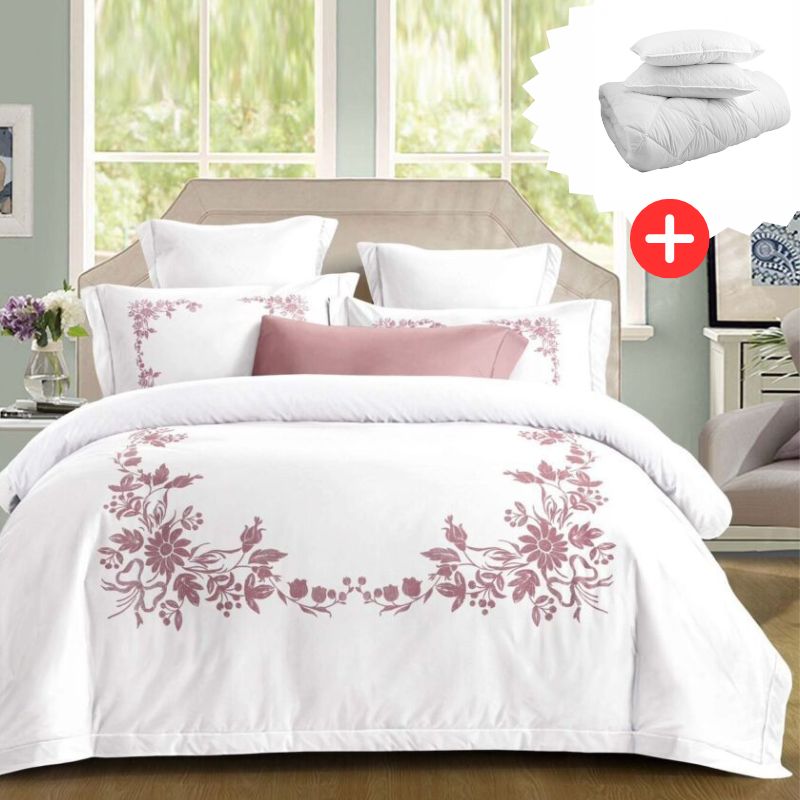 Pachet promo lenjerie de pat 100% bumbac - cu elastic - 4 piese + Pilota + 2 Perne | 18265-PR