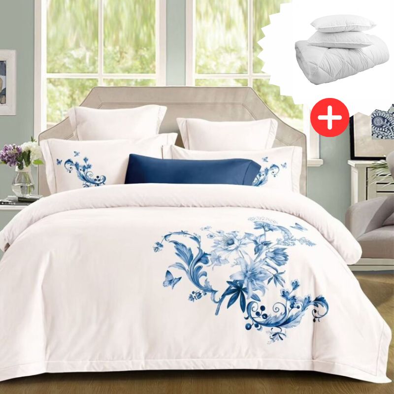 Pachet promo lenjerie de pat 100% bumbac - cu elastic - 4 piese + Pilota + 2 Perne | 18267-PR
